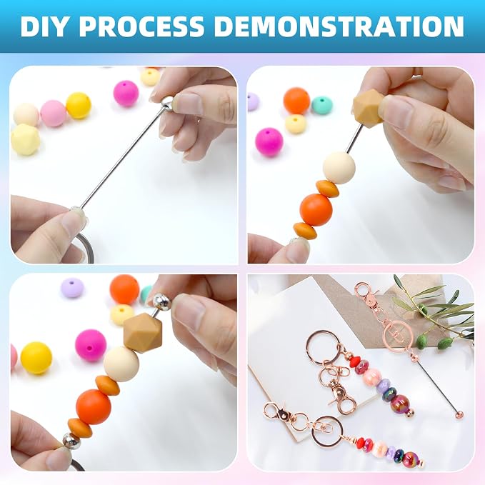 60 Pcs Beadable Keychains Bulk Kit – DIY Keychain Making Supplies - Image 4