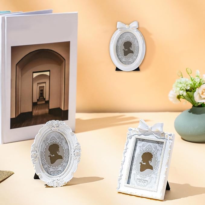Vicenpal 3 Pcs Tiny Picture Ornate Frames 2.5 x 3.5 Inch Small Vintage Oval - Image 6