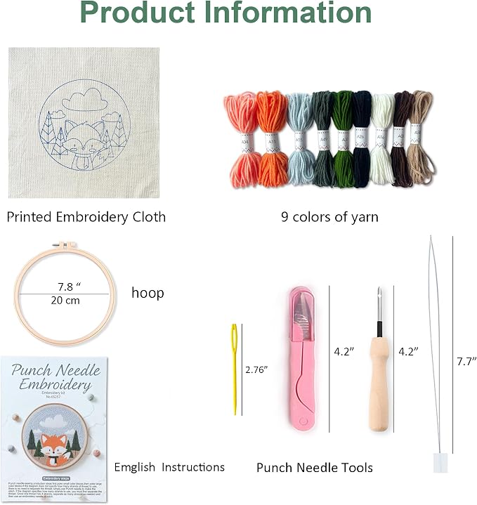 Myfelicity Punch Needle Kit for Beginners – Fox Pattern, Includes Threads & - Image 3