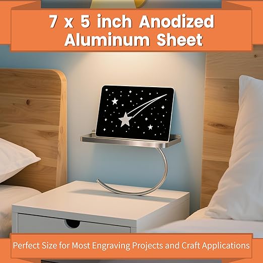 GCGOODS 6 Pcs 7 x 5 inch Anodized Aluminum Sheet Set, Metal Blanks for Laser Engraving, Engraving Plates for Crafting, Decoration, DIY, Black Colors