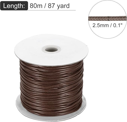 MECCANIXITY Waxed Cord 2.5mm Waxed Polyester Cord 87 Yard Wax String for Bracelet Making, Necklaces, Beading, Jewelry Making and DIY Crafts(Dark Brown)