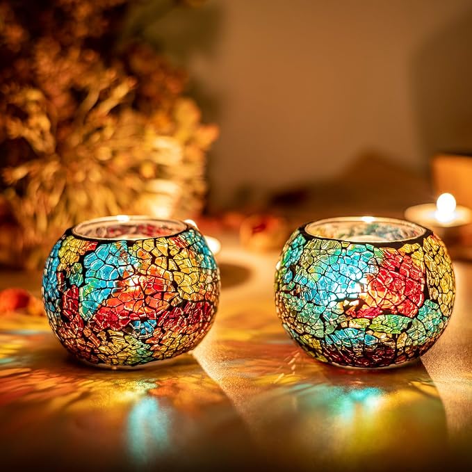 Colorful Mosaic Glass Tea Light Holders, Handmade Romantic Tealight Holders - Image 7