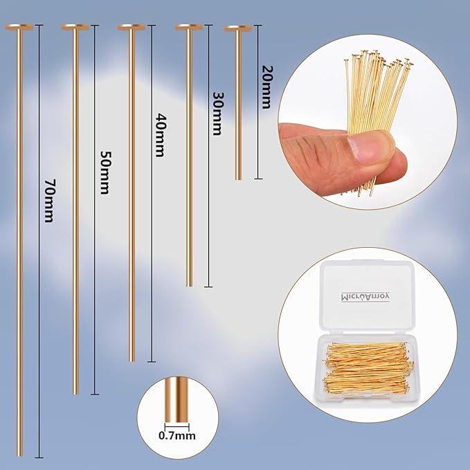 150pcs 18K Gold Filled Flat Head Pins Non Tarnish Craft Earring Bracelet Jewelry Making Accessories Supplies (40mm (1.57in), Gold-Flat Head Pin)