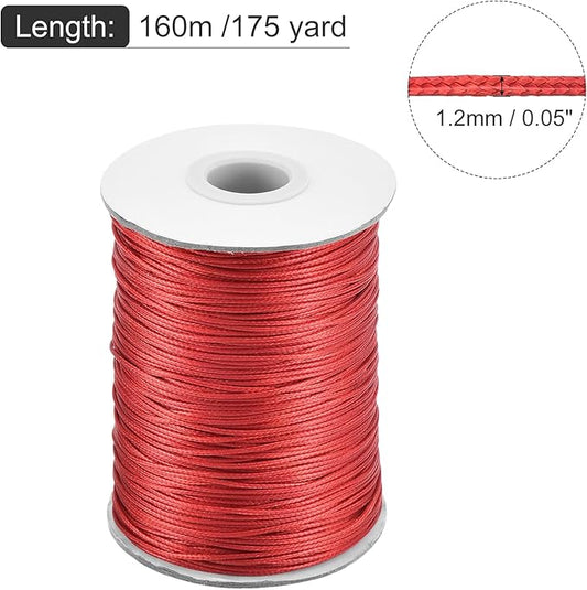 MECCANIXITY Waxed Cord 1.2mm Waxed Polyester Cord 175 Yard Wax String for Bracelet Making,Necklaces, Beading,Jewelry Making and DIY Crafts(Red)