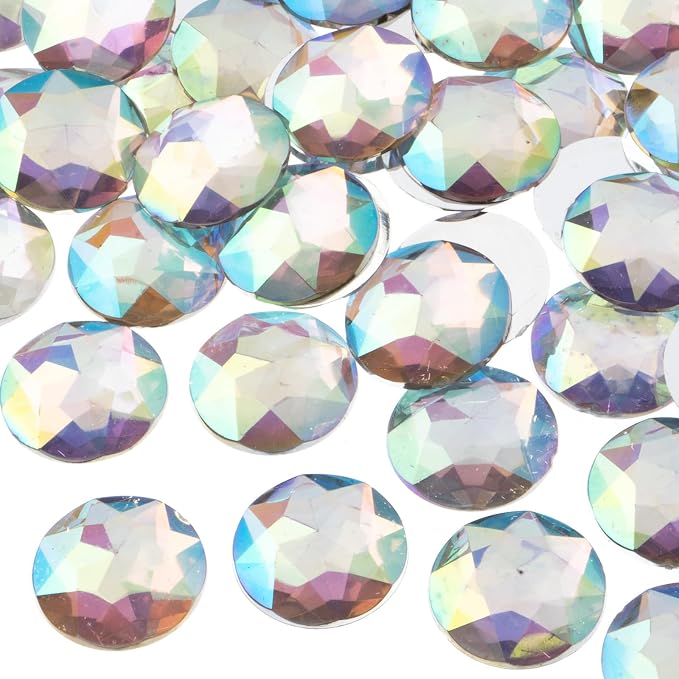 200 Pieces 20mm, Crystal AB, Acrylic Round Flat Back Rhinestones by JohnBead