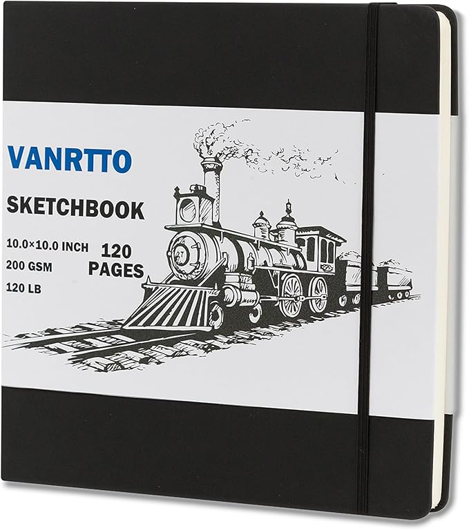 Vanrtto Hardcover Sketch Book, Square Mixed Media Sketchbook 10x10 Inch | by YOURHAPPYTIMECOMPANION