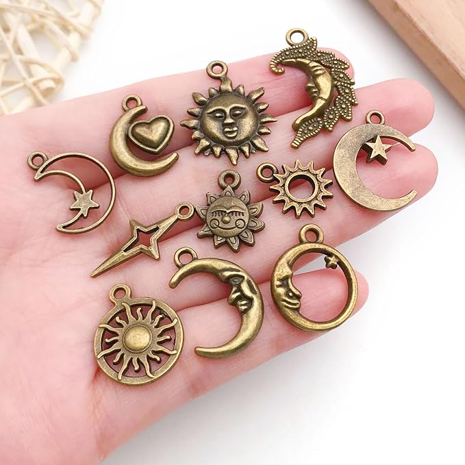 WOCRAFT 60pcs Antique Bronze Sun Moon Star Bracelet Charms - Image 2