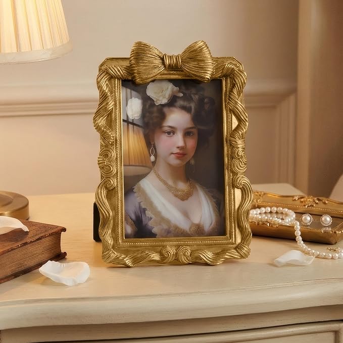 Cuspin 4x6 Gold Picture Frame Bow Frames, Vintage 4 by 6 Photo Frame - Image 7