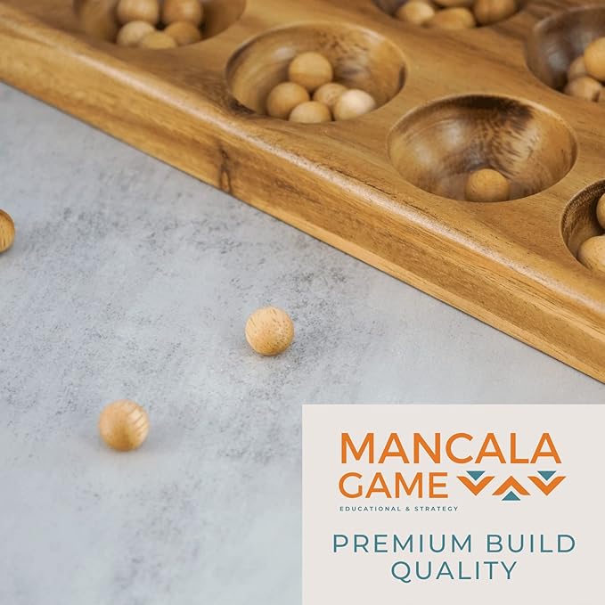 BSIRI Mancala Wooden Classic Board Game Entertainment for Family AdultsTeens Kids Ideal for Game Nigh Play with 2 or More People in All Ages