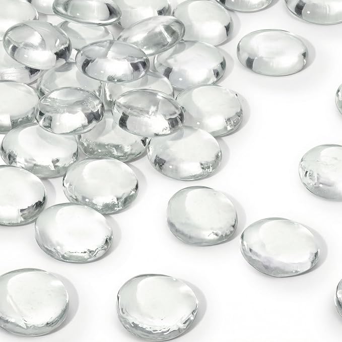 DomeStar 1LB Flat Glass Marbles, 28-30 PCS Large Glass Beads Transparent by DOMESTAR
