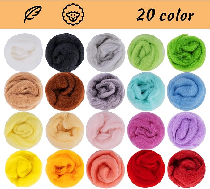 20 Colors Wool Roving 10g per, 7.05oz Total Needle FeltingWool DIY Craft | - Image 2