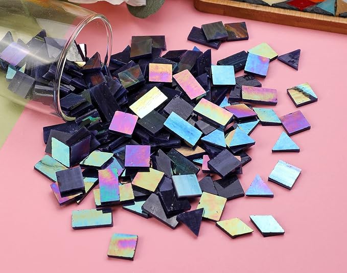 Lanyani Iridescent Mosaic Tiles 200 Pieces Bulk Stained Glass Tile - Image 5