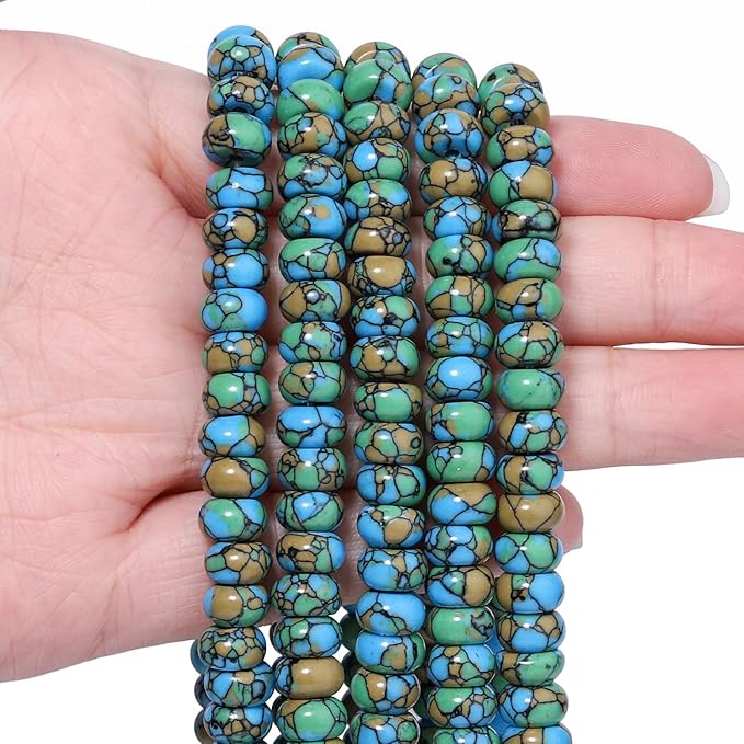 Songxi 5x8mm Natural Flower Malachite Stone Rondelle Beads, Gemstone by SongXi