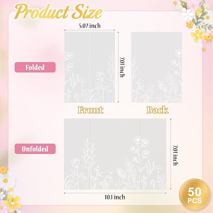 HAUTOCO 200 Pack Vellum Jackets for 5x7 Invitations, Pre-Folded Translucent 135GSM Vellum Paper Wraps, White Flower Envelope Liners Wedding Invitations Accessories