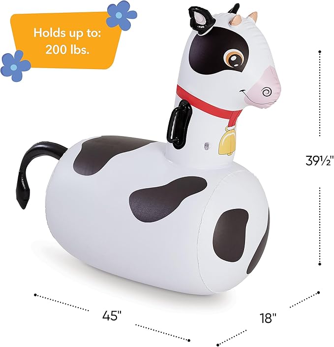 Hearthsong Hop N Go Inflatable Bouncy Cow Riding, Hopping Toys for Kids Ages 5+ - Ride On Bouncer Animal Hopper Jumping Toys for Outdoor Games