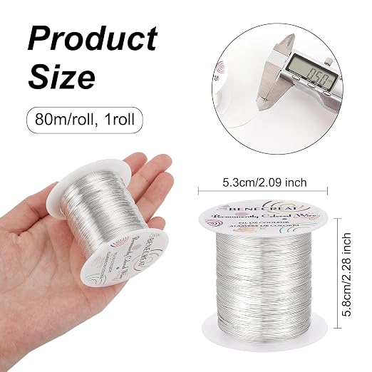 BENECREAT 24 Gauge 87 Yards Tarnish Resistant Silver Wire Jewelry Beading Wire - Image 2