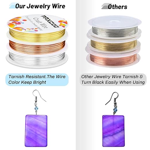 Paxcoo 3 Pack Jewelry Wire Craft Wire 18 Gauge Tarnish Resistant Beading Wire for Jewelry Making Supplies and Crafting (Silver, Gold and Copper)