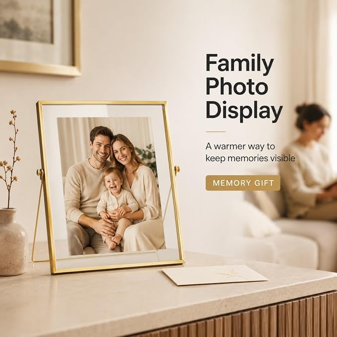 AceList Floating Picture Frame, 8x10 Gold Double Glass, Tabletop | Modern - Image 9