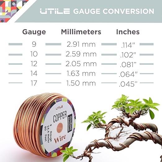 UTILE Bonsai Wire - Armature Aluminum Wire 80 ft 10 Gauge 3.2 mm Bonsai Training Wire, Tree Kit, Plant, Sculpting, Crafts, Bendable, Gardening, Beading and Jewelry Making (Copper, Brown)