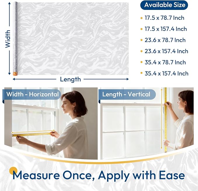 rabbitgoo Frosted Glass Window Privacy Film, Wave Pattern, 35.4" x 157.4" | - Image 8