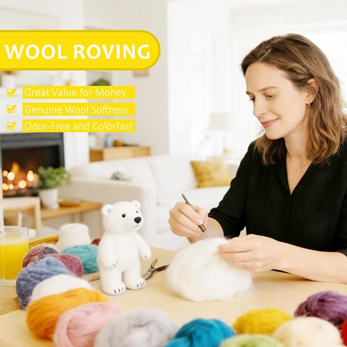 Felting Wool Cartoon Yellow, 3.4oz Needle Felting Wool, Beginner Needle Felting - Image 4