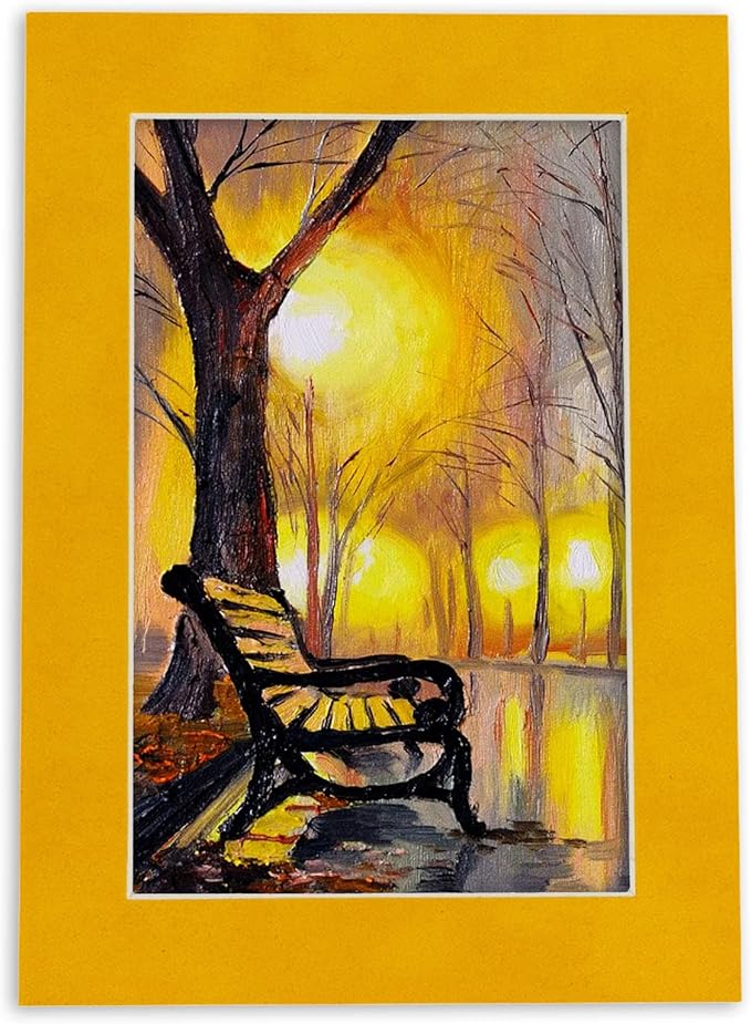11x14 Mat Bevel Cut for 8.5x11 Photos - Acid Free Bright Yellow Precut Matboard With Backing Board and Crystal Clear, Self Seal Mat Bag - For Pictures, Framing - 4-ply Thickness