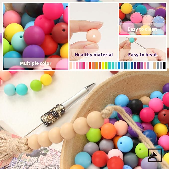 ZIFTY 240Pcs Silicone Beads for Keychain Making Kit 15mm Silicone Beads Bulk 30 - Image 5
