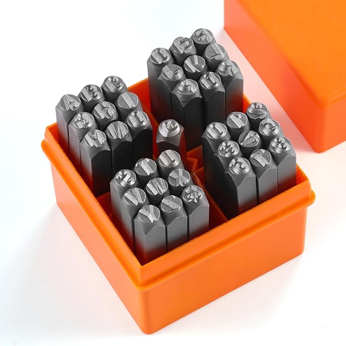 YKLP 37 Pcs Number and Letter Stamp Set,1/4” (6mm) (A-Z & 0-9 + Heart) Metal Letter Stamps DIY Arts & Crafts Leather Stamps, Leather, Wood for Jewelry Stamping kit