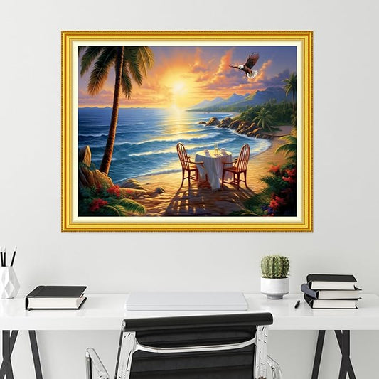 Funchey Stamped Cross Stitch Kits, DIY Cross Stitch Pattern for Adults Beginners Needlepoint Kits Embroidery Kit Arts and Crafts 11CT-Seaside Scenery 16x20 inch
