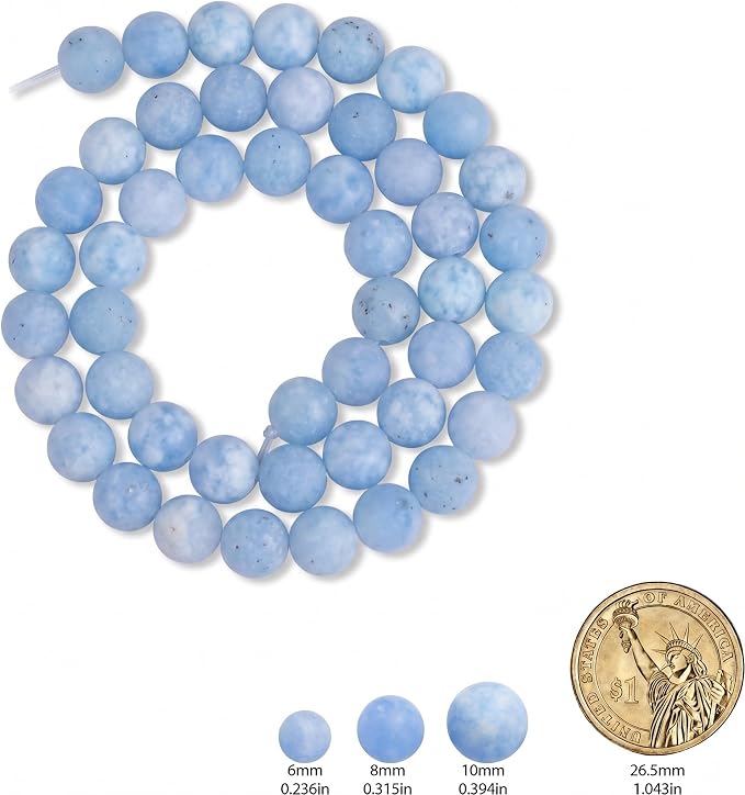 48pcs Natural Matte Light Blue Gemstone Beads，8mm Frosted Round Loose Stone - Image 2