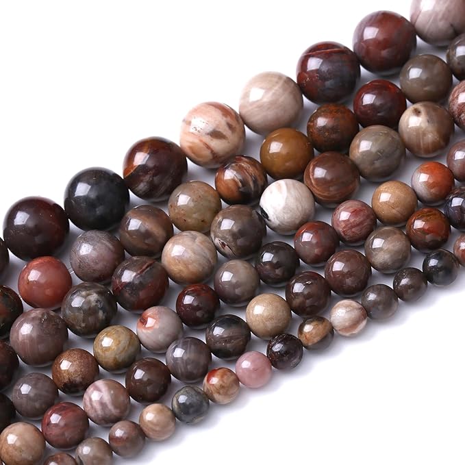 60pcs 6mm Natural Wooden Petrified Jade Agate Gemstone Beads Round Loose Spacer Beads for Jewelry Making DIY Bracelet Necklace 1 Strand 15inch