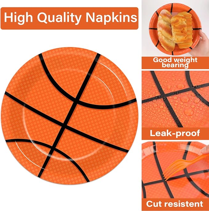 100 Pcs Basketball Party Plates and Napkins Set Basketball Birthday Party - Image 3