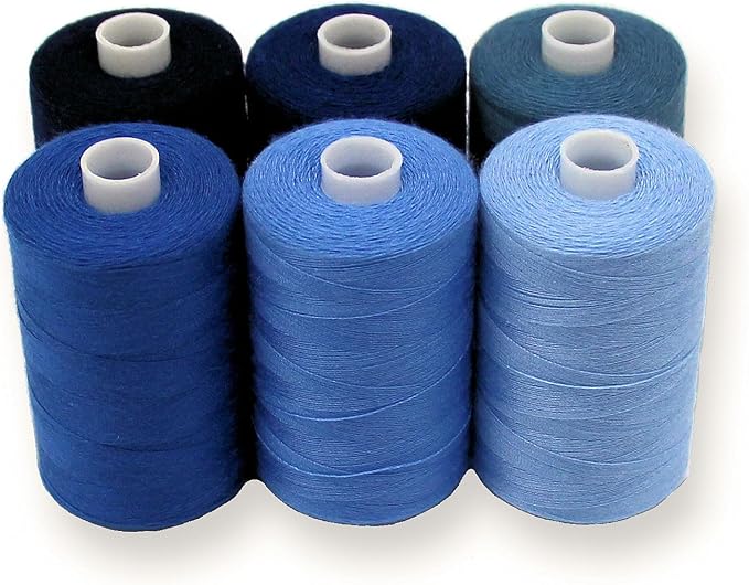BlesSew Sewing Thread in Blue Color Tones – 6 Spools of Polyester Thread by BlesSew