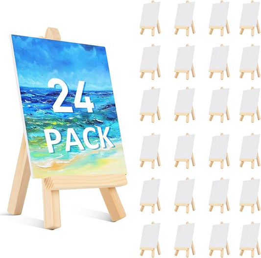 24 Pcs 5 Inch Mini Wood Display Easel, Small Wooden Easel Stand Art Craft Painting Triangle Stand Canvas Holder for Card Artist Photos Tabletop