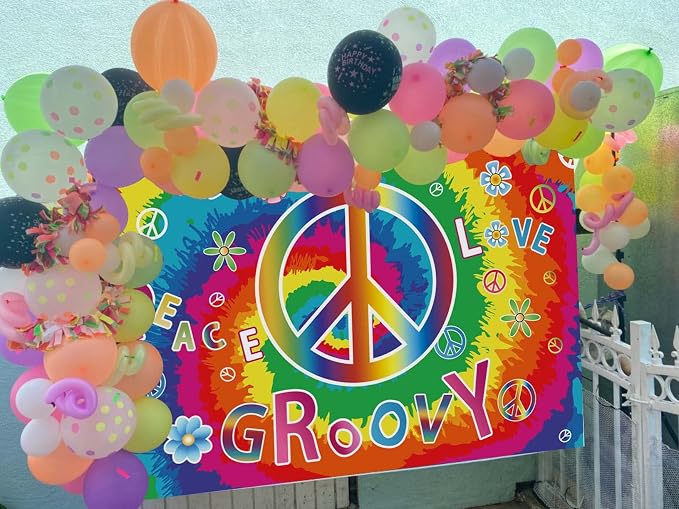 8X6FT 60's Hippie Theme Backdrop Peace Love Photography Background - Image 2