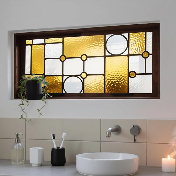 IVN Privacy Window Film Decorative Stained Glass Yellow and White Geometric - Image 7