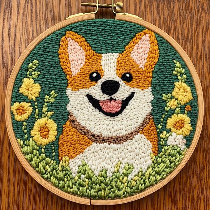 DIY Punch Needle Kits Cute Cartoon Corgi Dog by Unknown