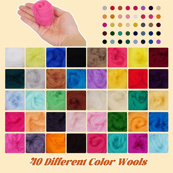 Catopia Needle Felting Kit, Needle Felting Starter Kit, Wool Roving 40Colors Set - Image 2