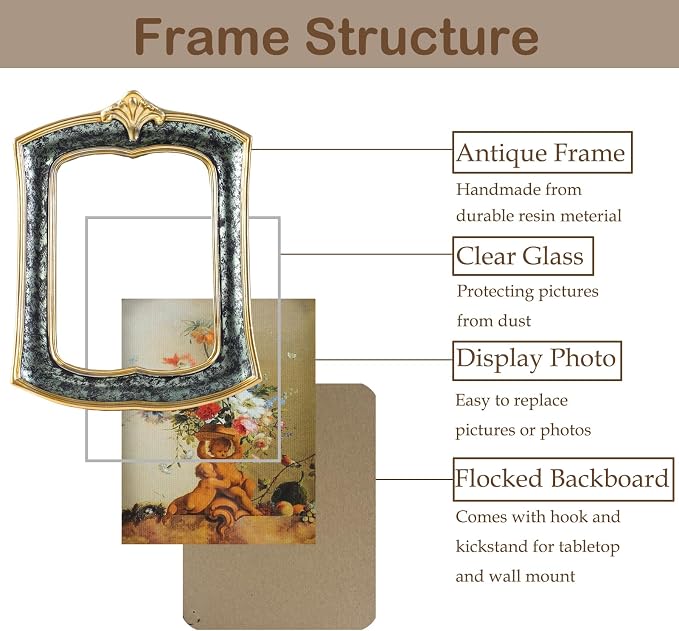 Vintage Picture Frame 4x6 Antique Ornate Photo Frame Tabletop and Wall Hanging - Image 5