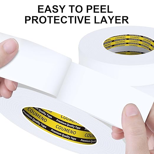 2Pack 2inX16.4FT Double Sided Foam Strip, EVA Foam Tape, Double Sided Sponge Adhesive Mounting Tape for Home Office Decor White