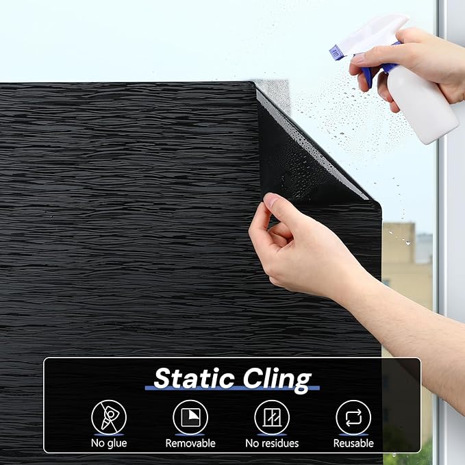 Haton Blackout Window Film, Black Out Sun Blocking Window Cover, Static Cling Frosted Privacy for Glass, Heat Control Darkening Room Coverings Shades Tint for Home Day Sleep, 17.5" x 78.7"