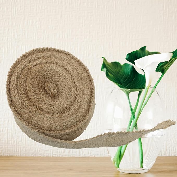 2" Wide Natural Burlap Fabric Roll - 10 Yards Jute Ribbon for Gift Wrapping, Wedding Decorations, Rustic Crafts, Wreaths & Home Decoration (5cm Wide)