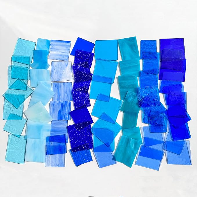 ILLUCKAI 2.2lb Blue Mixed Stained Glass Scraps, Irregular Stained Glass Sheets - Image 4