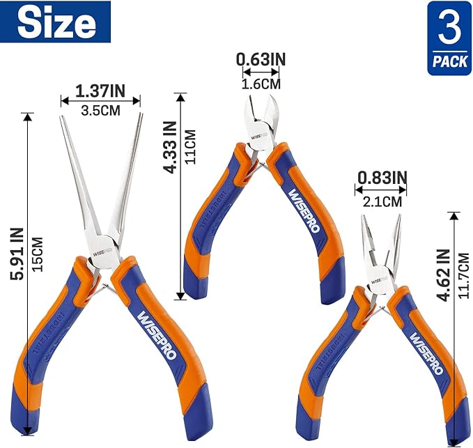 3 PCS Mini Pliers Set, Jewelry Pliers Kit with Needle Nose, Diagonal and Long Nose, Small Plier Tool for Jewelry Making, DIY Crafts, Beading and Electronic Repair