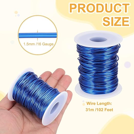 uxcell 16 Gauge / 1.5mm Anodized Aluminum Wire for Jewelry Craft Making, 102 Feet Bendable Flexible Wire for DIY Home Decor Gardening Sculpture, Dark Blue
