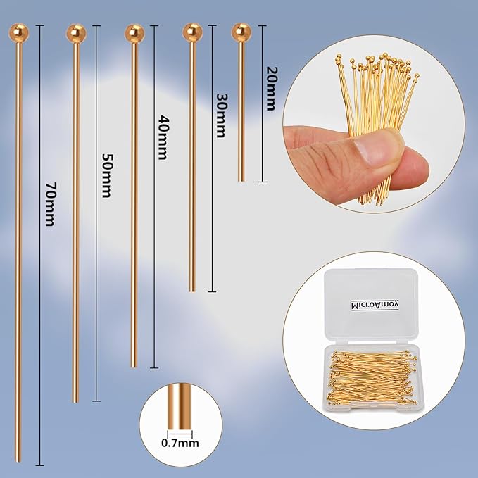 100pcs 18K Gold Filled Ball Pins Non Tarnish Craft Earring Bracelet Jewelry Making Accessories Supplies (50mm (1.96in), Gold-Ball Pin)