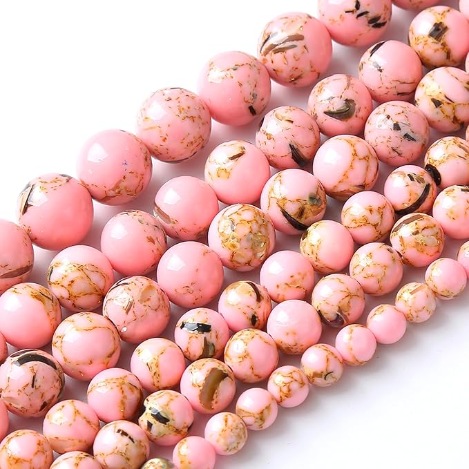 32PCS 12MM Pink Shell Turquoise Stone Beads with Mother-of-Pearl Round Beads for DIY Jewelry Making 16"