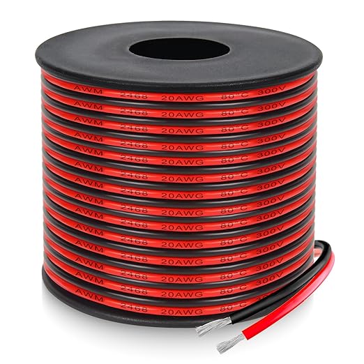 20 Gauge 2 Conductor PVC Tinned Copper Electrical Wires, 32.8FT/10M Red and Black Double Parallel Wire,0.5mm²，for DIY Projects, Home Electrical, Power Wiring,Car Speaker Wires, LED Wires.