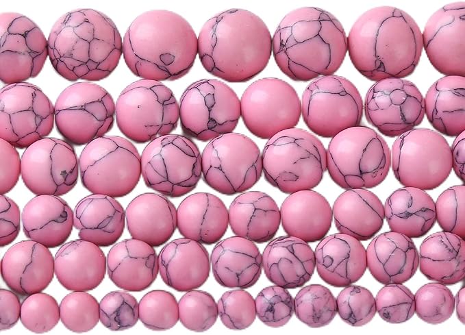 60pcs 6mm Pink Turquoise Beads Natural Stone Round Loose Spacer Beads for Jewelry Making DIY Bracelet Necklace 1 Strand 15inch