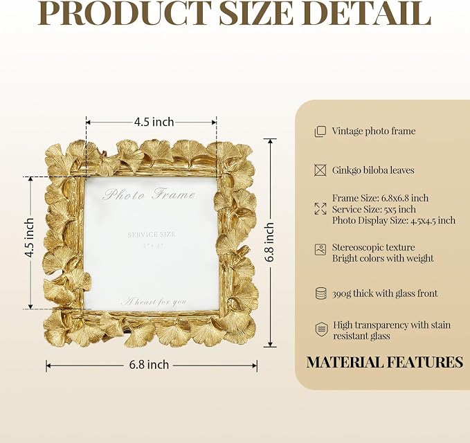 Cuspin 5x5 Picture Frame Vintage Gold Frames, Antique Square Photo Frame - Image 4